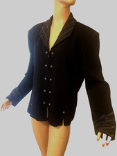 ST JOHN EVENING BLACK SANTANA KNIT BLAZER JACKET SHINY PAILLETTES ZIP FRONT 14 picture