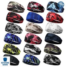18 Pcs Sports Sweatbands Camo Headbands 20 Inch Nylon Spandex Non Slip Unisex picture