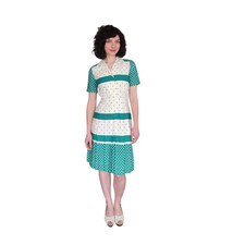 VTG 1950s Nelly Don Dress Green Polka Dot White Cotton Hope Reed Short Sleeve XS picture