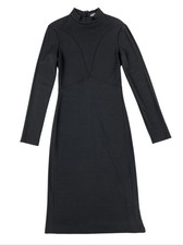 Vintage Calvin Klein Collection Sample Charcoal Grey Mock Neck Wool Dress 8  picture