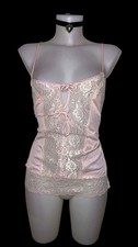 Vtg 90s Women Pink Lace Sheer Mesh Babydoll Coquette Kawaii Night Tank Top Sz M picture