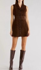 PAIGE Vida Suede Chocolate Collared Sleeveless Button Front A-Line Dress sz 6 picture
