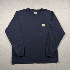 Carhartt Pocket T-Shirt Mens Large Navy Blue K126 Loose Fit Long Sleeve Cotton picture