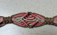 Vintage Boho Multi Color Woven Macrame Belt Tan Gray Peach Pink 32in Long Small picture