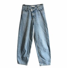 Zara Light Wash Barrel Leg Jeans Sz 0 Curved Leg Balloon Denim High Rise picture
