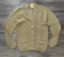 Vtg 60s Harridge Row at Bond’s Beige Tan Virgin Wool Cardigan Sweater LARGE 42” picture