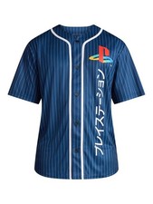 PlayStation Vertical Kanji Logo Baseball Jersey Mens S Blue Button-Up NWT picture