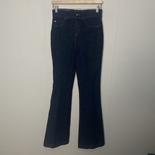 SPANX Denim Flare Raw Indigo Pull On Jeans High Rise Size Petite Small. picture