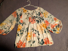 Perception Concept Women's Multicolor Floral V-Neck Tie Blouse 3/4 Sleeve M picture