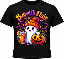 Boo With Flair Halloween Ghost T-Shirt Cute Pumpkin Fall Graphic Tee S-XL picture