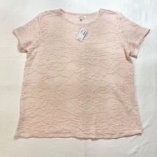 NWT Maurices Womens L Blush Pink Open Lace Short Sleeve Blouse/Top Sheer picture
