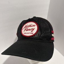 Nuthin' Fancy Collection Trucker Hat Black Mesh Red White Stripe Patch Snapback picture