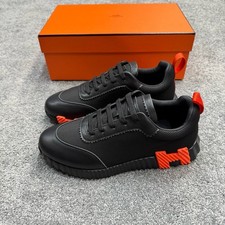 Men's Hermes Bouncing Sneakers Black Orange Mesh Leather Casual Shoes Size picture