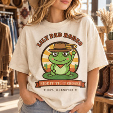 Lily Pad Rodeo Cowboy Frog Shirt Funny Western Unisex Graphic Tee picture
