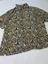 Notations Women's Blouse Size 4X Black Brown Animal Print Button Up Short Sleeve picture