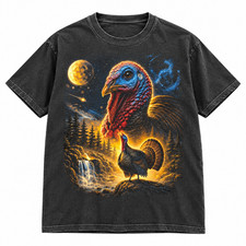Vintage Turkey T-Shirt Thanksgiving Full Moon Wildlife Forest Graphic Tee picture