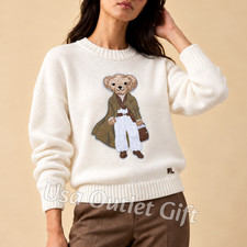 POLO PALPH LAUREN Polo Bear White Crewneck Sweater Women S, NWT picture