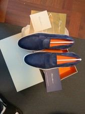 Santoni Dowdy Men’s Blue Suede Loafers Shoes US 10.5 UK 9.5 NIB Italy picture