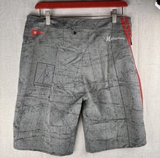 Hurley JJF Phantom Board Shorts Quick Dry Gray 30 Fits 32 S M Nautical Surf Maps picture