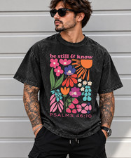Be Still and Know Psalm 46:10 Christian T Shirt Floral Vintage Wash Graphic Tee picture