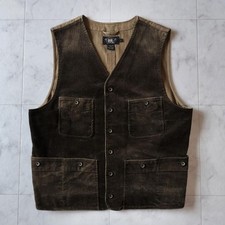 RRL Double RL Cotton Corduroy Hunting Vest Cinch Back Brown Size-L Excellent picture