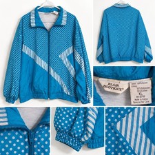 Vintage 90s Blair Boutique Windbreaker Jacket Blue White Polka Dot Stripe XL picture