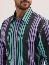 Wrangler Vintage Inspired Brushpopper Western Snap Medium shirt Teal Purple picture