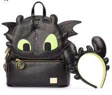 EXCLUSIVE Loungefly Epic Universe Toothless GITD Wings Backpack Headband 2PC NWT picture