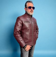 Men's Croc Embossed Leather Bomber Jacket – Handmade Luxury Outerwear picture