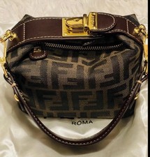 NeatlyusedFendi Zucca Brown Small Top Handle Satchel Zip Gold w/ Dust Bag picture