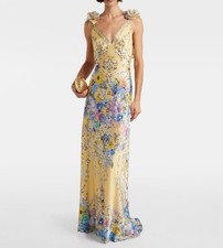 CAMILLA Blue Yellow Floral Print Silk Maxi Dress /Size S picture