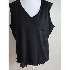 Kathie Lee Collection Black Faux Wrap V-Neck Sleeveless Top Lettuce Hem XL 16/18 picture