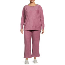 Terra & Sky Women's Plus Size WideLeg Cozy Velour Set 2-Piece Set Elegant Mauve  picture
