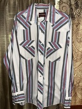 Vintage Wrangler Western Shirt Mens M 15-15.5 Stripe Pearl Snap Long Sleeve picture