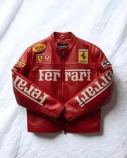 Vintage 90s Ferrari F1 Racing jacket Red Motorsport Biker leather Jacket picture