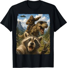 Raccoon Selfie Bigfoot T Rex UFO Funny Gifts Men Women Kid T-Shirt picture