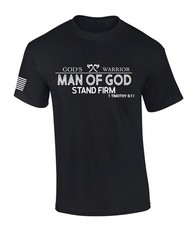 God's Warrior Man of God Stand Firm Bible Scripture Mens Christian Tshirt Jesus picture