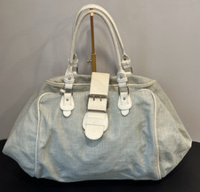 Fendi Vintage Y2K Oversized Blue Canvas Leather Buckle Satchel Shoulder Bag picture