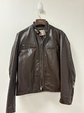 VTG 1960s 70s Sears The Leather Shop Brown Cafe Racer Jacket Snap Collar 42 picture