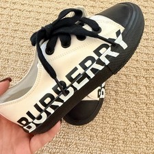 Burberry Kids Logo Canvas Sneakers Black White Size EU 28 picture