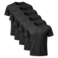5 Pack Men Crew Neck Black Short Sleeve T Shirts Solid Tops Soft for Daily Wear picture