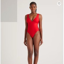 Quince Italian Plunge One-Piece Swimsuit Cherry Red Size Large NEW NWT picture
