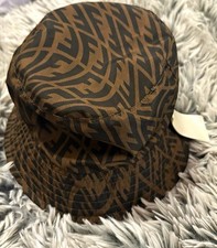 Authentic Fendi Reversible Logo Bucket Hat Brown/Black Size L picture
