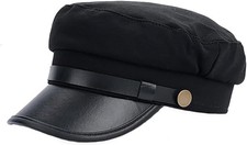 Black Chauffeur Hat Classic Vintage Newsboy Cap Driver Hat Retro Military Style picture