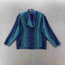 VTG 80s Christian Dior Blouse Womens 10 Blue Green Striped Silk Cowl Neck Top picture