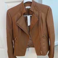 Nwt calvin klein brown faux leather jacket XS picture