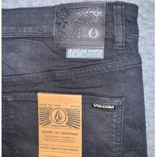 Volcom Mens Solver Modern Straight Stretch Denim Black Jeans Dark Wash 36x32 NEW picture