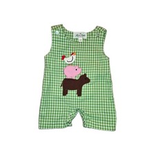Marie Nicole 3-6 months boys romper green gingham checkered 100% cotton picture