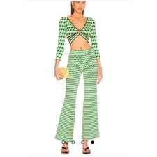 Ronny Kobo Knit Wide Leg Pants Women XS Green Maximalist Geometric Retro Pants picture
