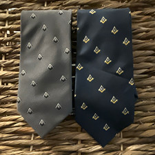 Men's 100% Silk Freemason Handmade Classic Ties Lot of 2 Gray/Navy Woven picture